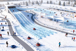 snow park with artificial snow for year round winter tourism